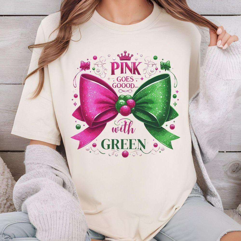 Pink Goes Good With Green Glitter Bow Vuitino Apparel